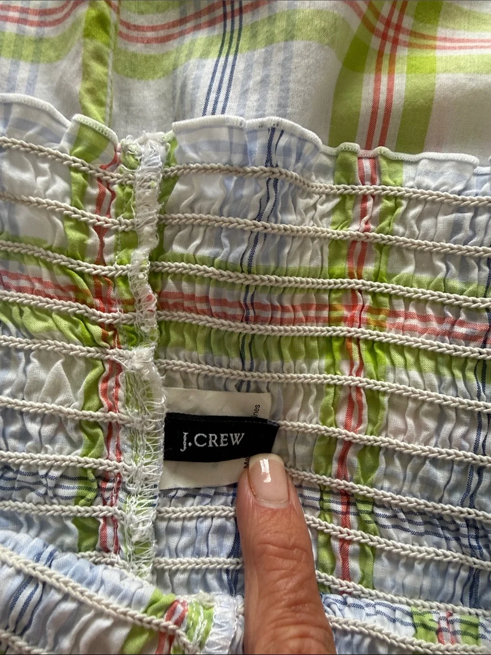 J. Crew Strapless Plaid Sundress in White, Green & Blue